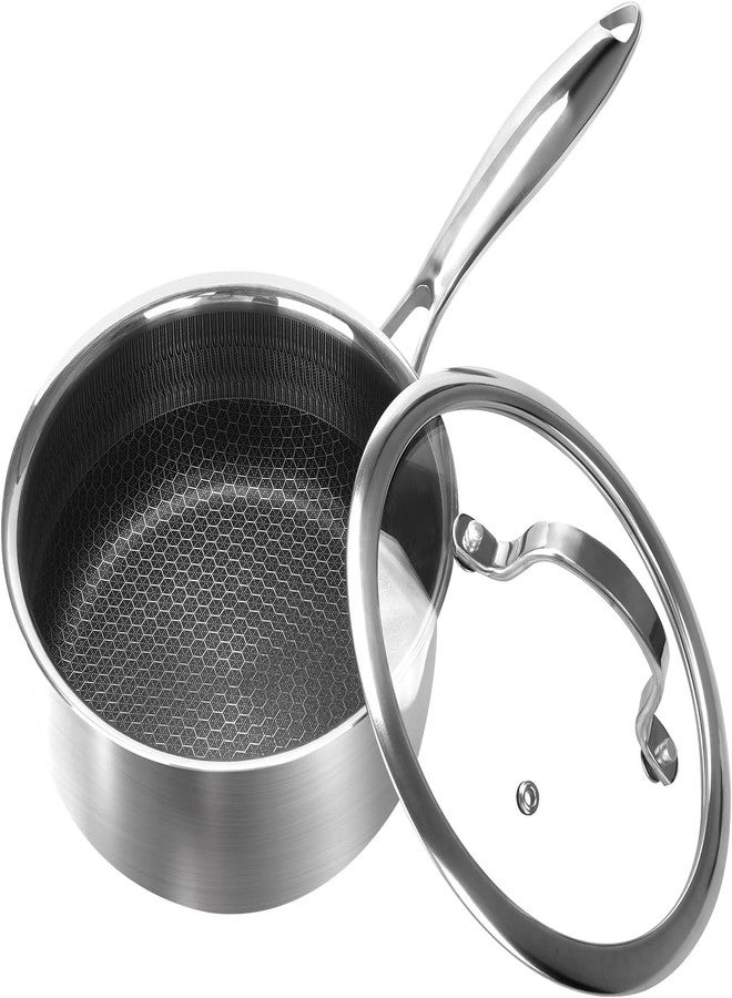 CBYJK 1QT Stainless Steel Saucepan With Lid, Honeycomb Non-stick Cooking Pot, Eco-Friendly PFOA-Free Coating, Compatible with All Cooktops, Perfect for Milk, Soup, Oatmeal & Baby Food, Dishwasher Safe - Image 1